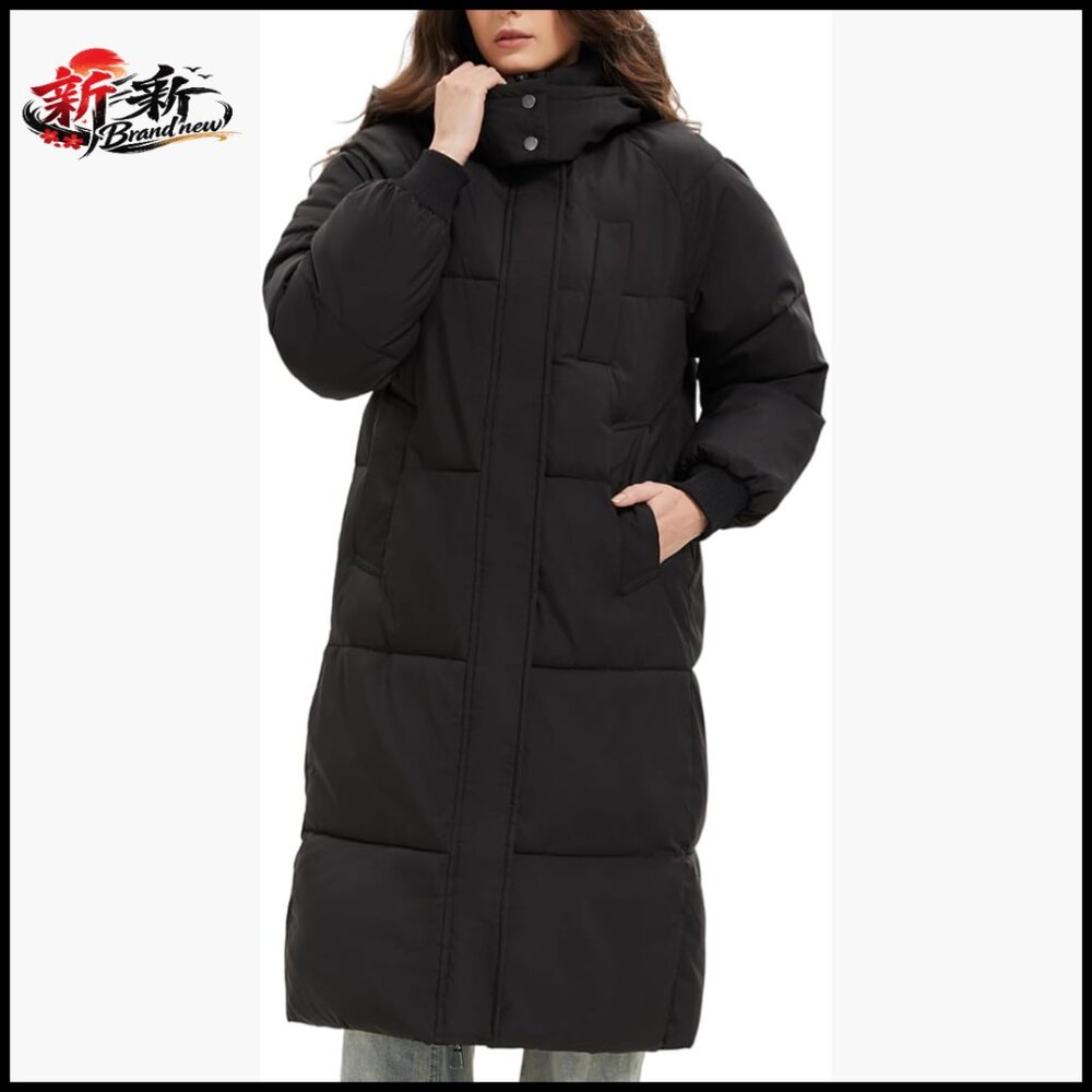 Long Puffer Jacket With Hood, Waterproof Polyester, Deep Pockets